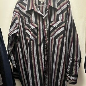 Western Wear Ely Cattleman Burgundy and Gray Striped Shirt Sz 2X